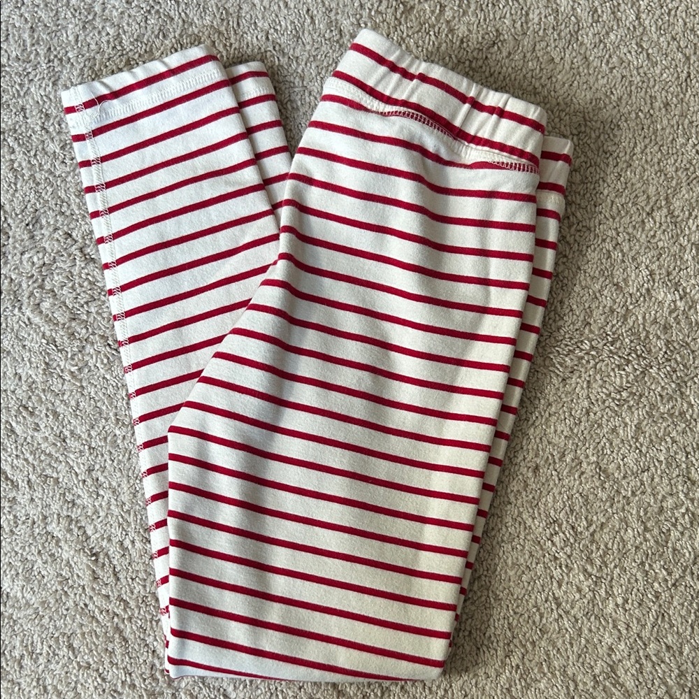 Hanna Andersson 140 10 Cream Red Stripe Leggings